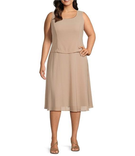 Jessica Howard Plus Size Soutache Chiffon Crew Neck 3/4 Sleeve Embellished Fit & Flare 2-Piece Jacket Dress Product Image