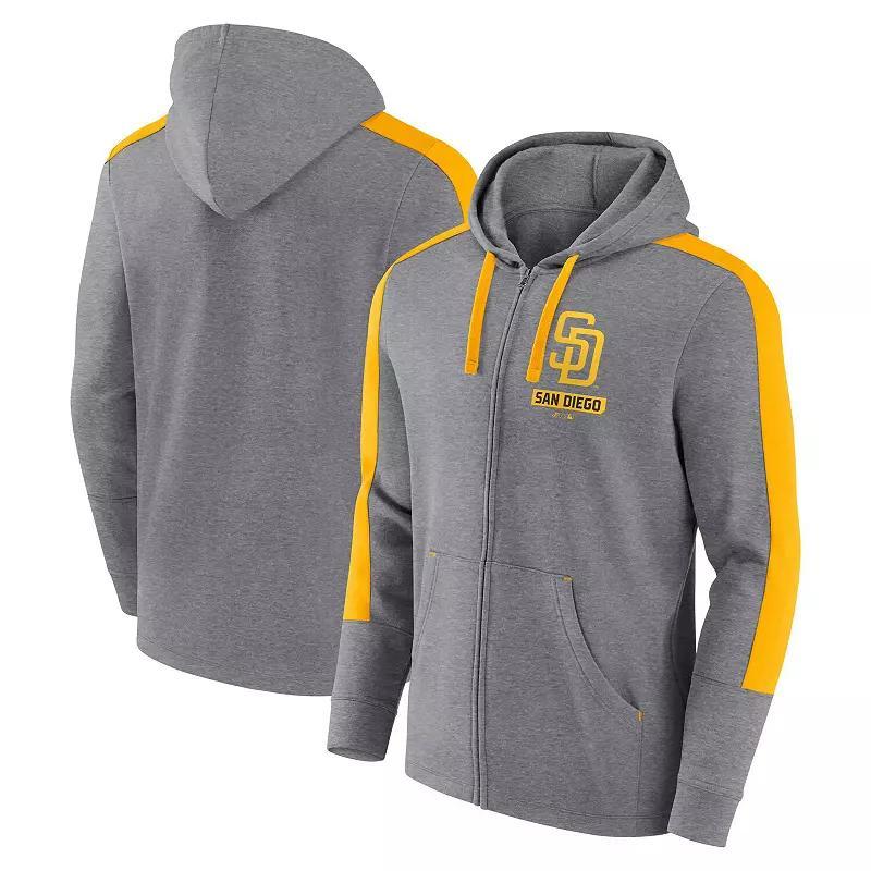 Men's Fanatics Heather Gray San Diego Padres Gains Fleece Full-Zip Hoodie, Size: 4XL, Grey Product Image