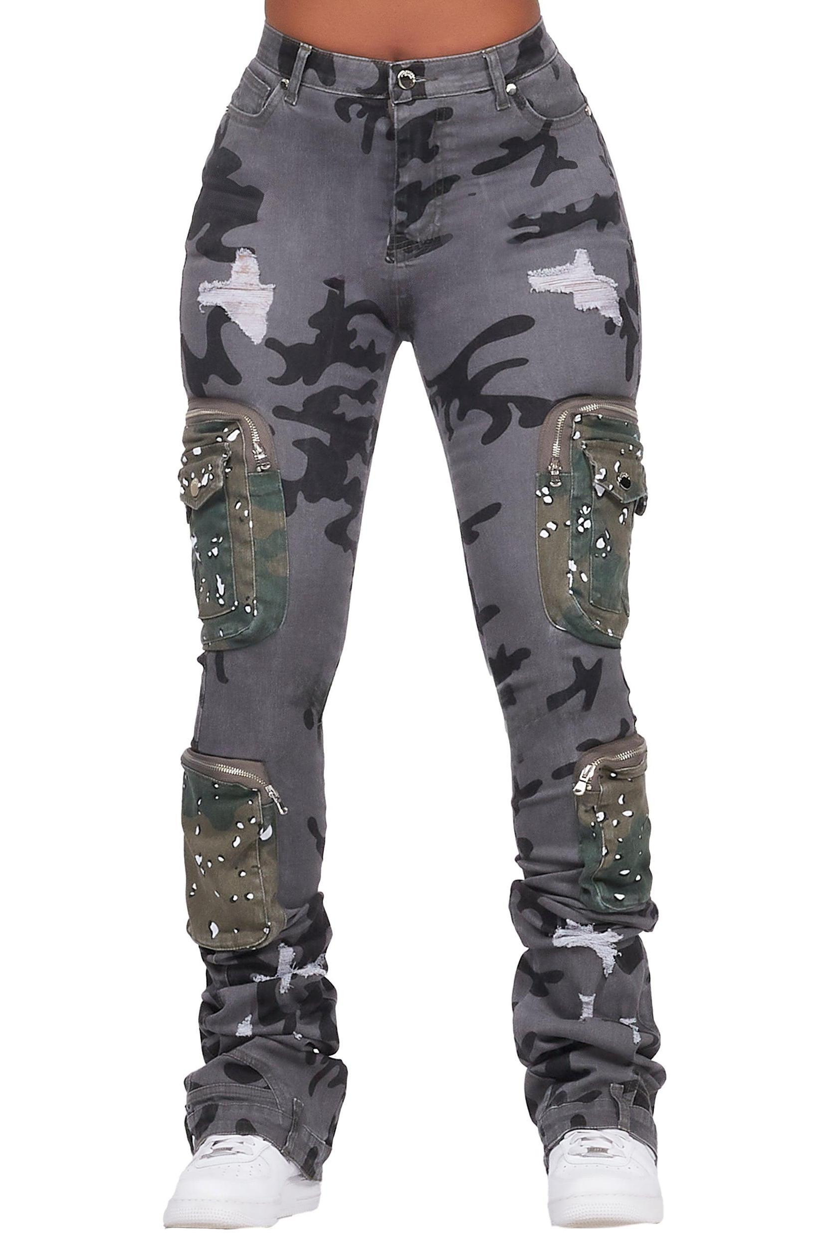 Alisson Grey Camo Cargo Super Stacked Jean Female Product Image