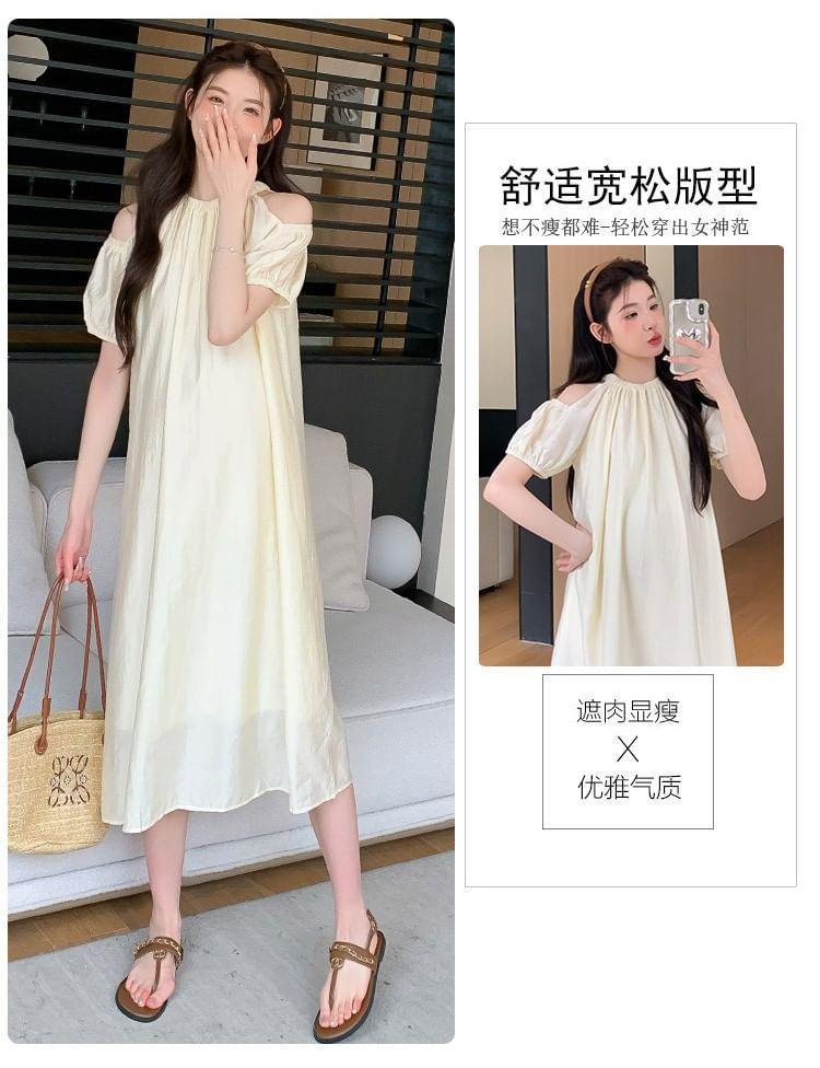 Maternity Cold Shoulder Short Sleeve A-Line Midi Dress Product Image