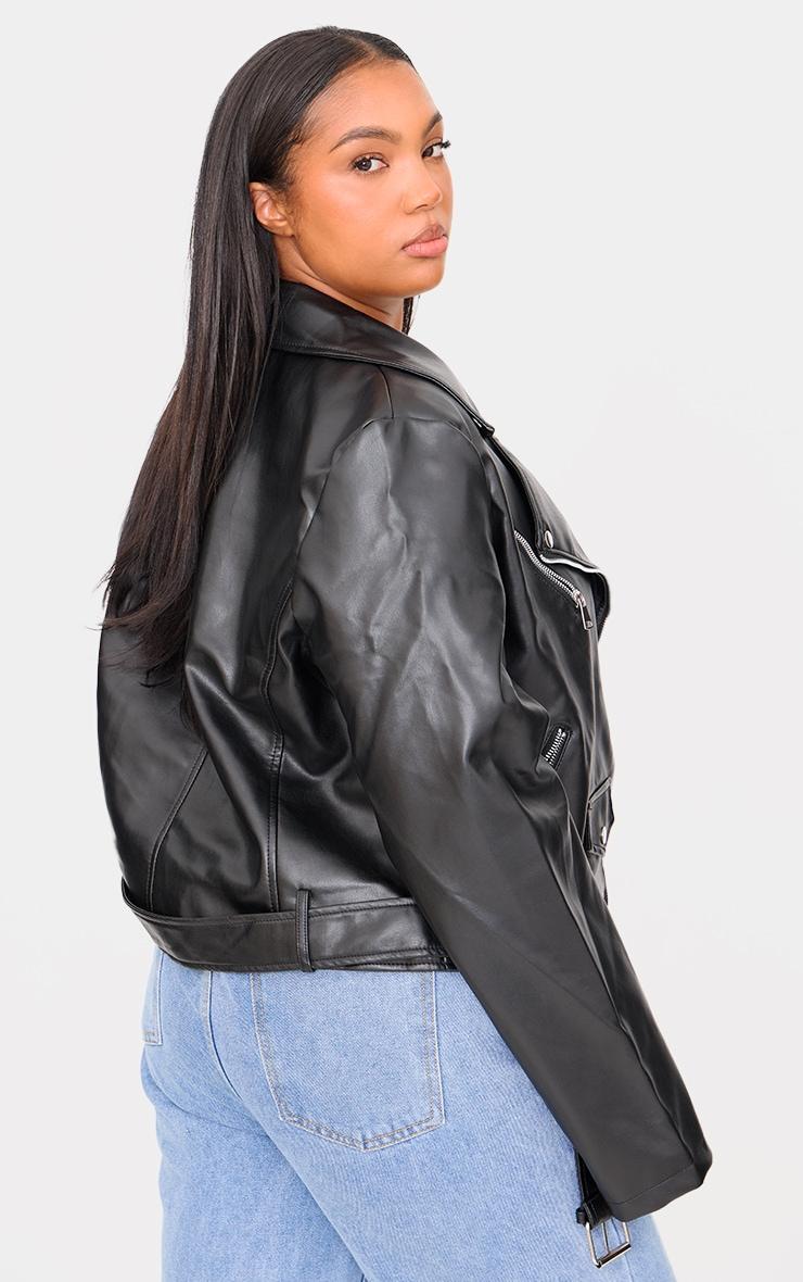 Plus Black Faux Leather Zip Detail Biker Jacket Product Image