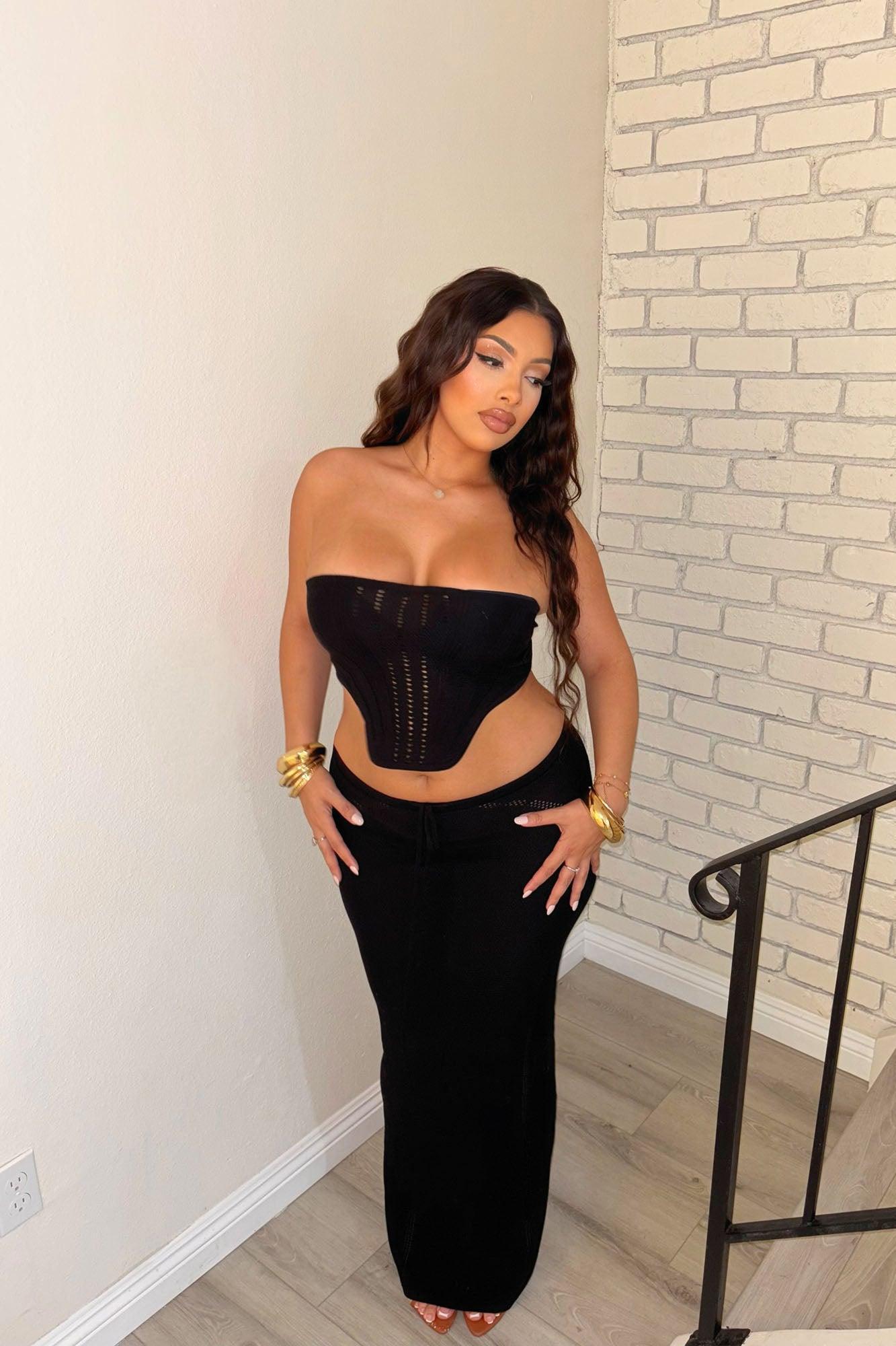 Lyla Crochet Maxi Skirt Set - Black Female Product Image