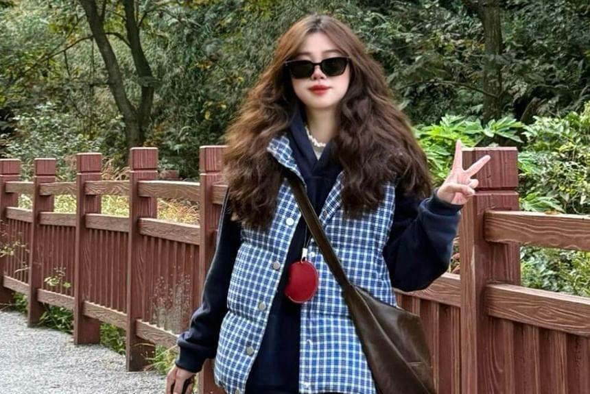 Plaid Padded Button-Up Vest Product Image