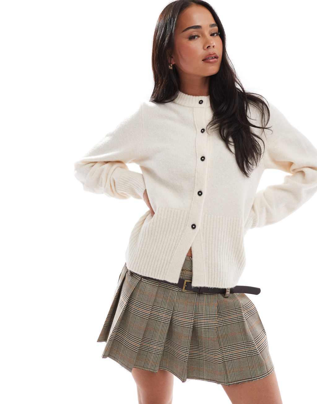 ASOS DESIGN ribbed hem longline cardigan in cream Product Image
