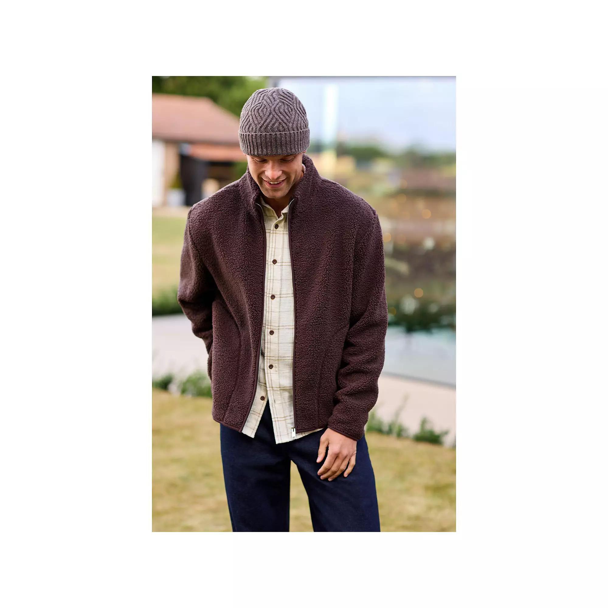 Men's NEXT Funnel Zip Neck Borg Fleece, Size: Medium, Neutral Product Image