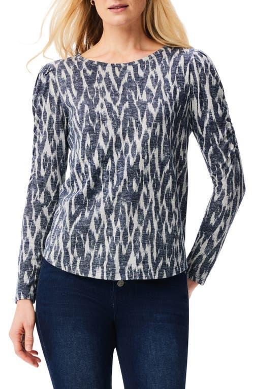 NIC+ZOE Nzt Ikat Long Sleeve Ruched Tee (Indigo Multi) Women's Clothing Product Image