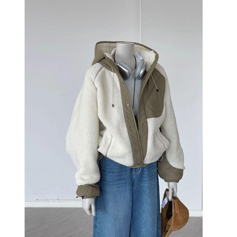 Hood Panel Fleece Button Jacket Product Image