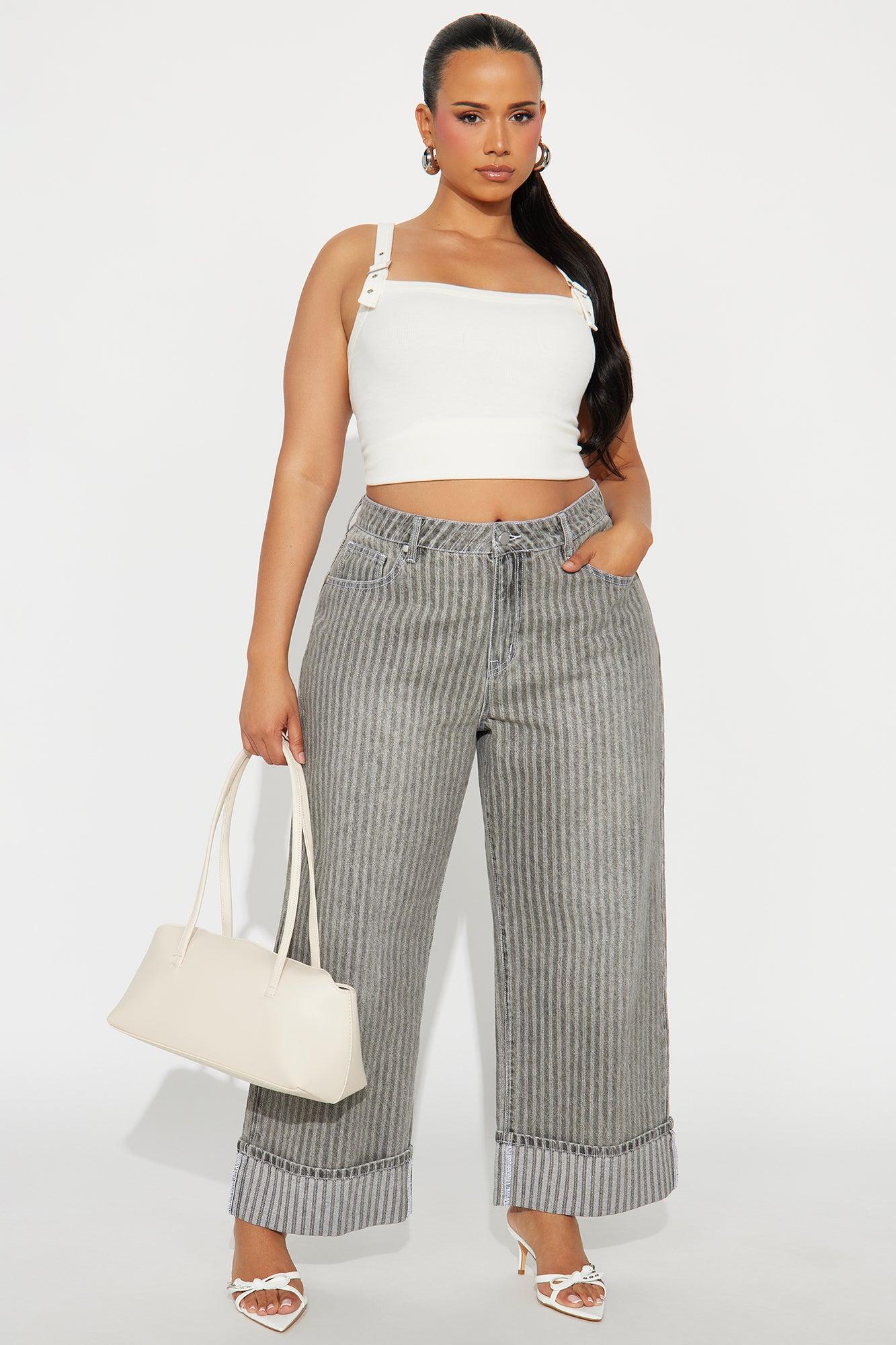Catch Up Cuffed Wide Leg Jeans - Grey Female Product Image