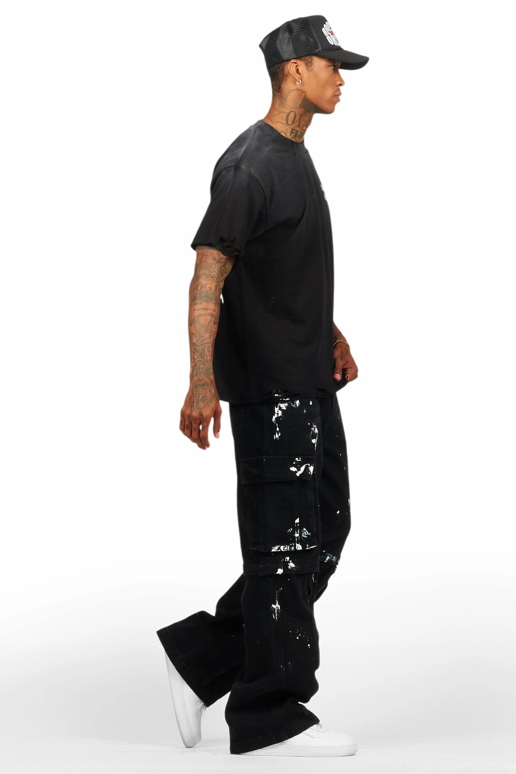 Drako Black Oversized Graphic T-Shirt Male Product Image