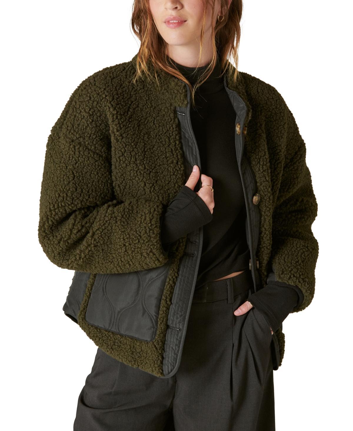 Lucky Brand Reversible Mixed Media Faux Shearling Jacket (Olive Multi) Women's Vest Product Image