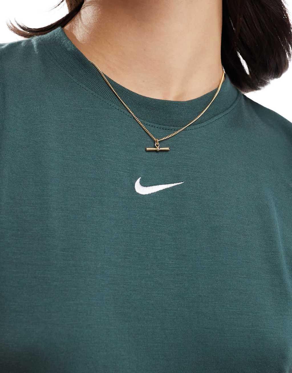 Nike Essential slim cropped t-shirt in dark green Product Image