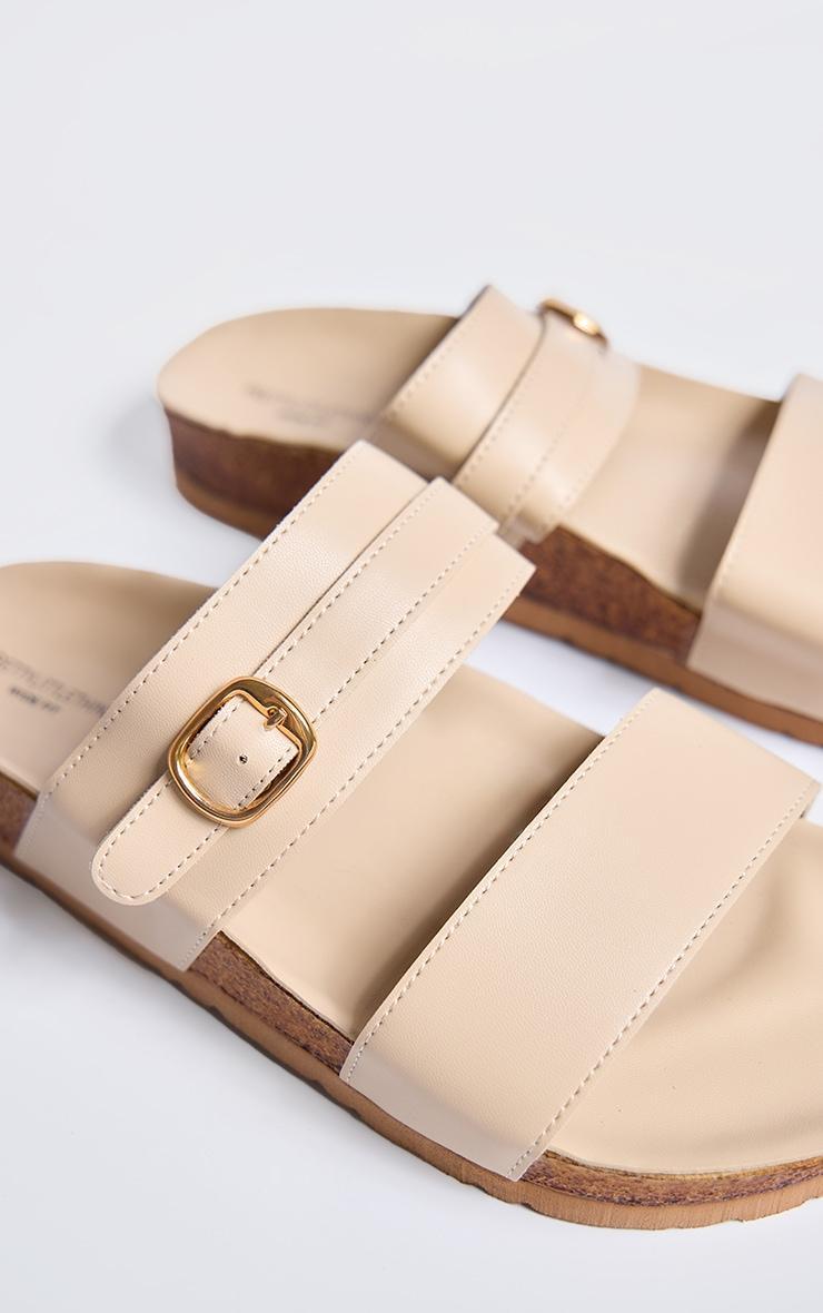 Cream PU Wide Fit Round Toe Double Strap Flat Sandals Product Image