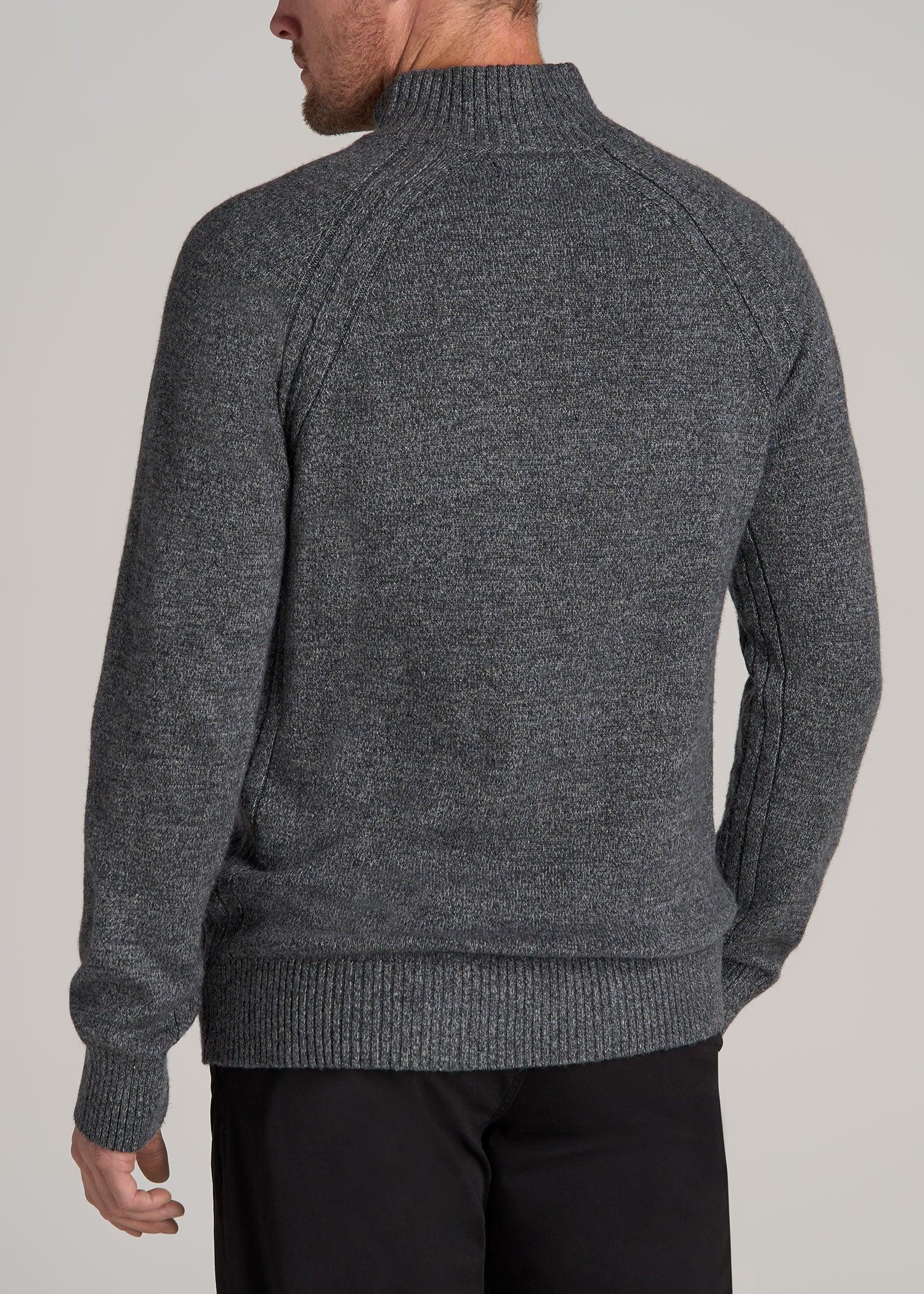 Three Button Mock Neck Tall Men's Sweater in Deep Cobalt Mix Product Image