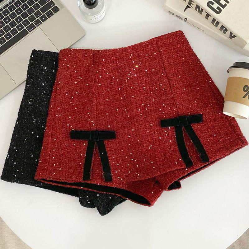 High Waist Glitter Bow Shorts Product Image