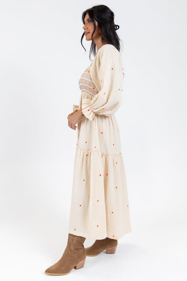 Dress To Impress Beige Floral Stitched Smocked Top Dress FINAL SALE Product Image