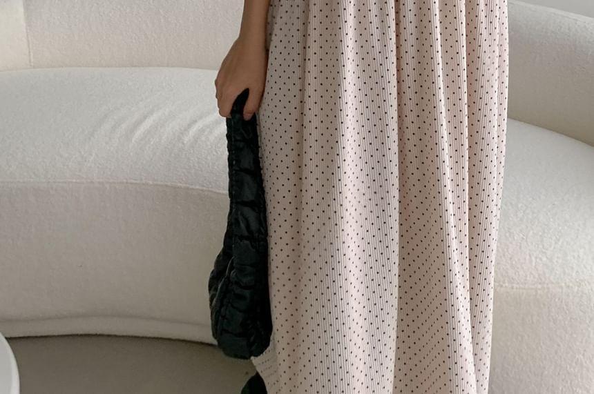 Long-Sleeve Dotted Corduroy Loose-Fit Midi Dress Product Image