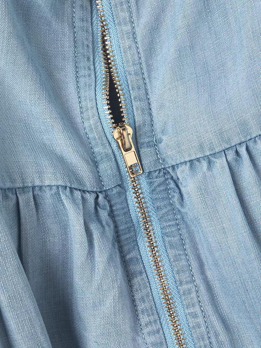 Denim Tie-Shoulder Midi-Dress Product Image