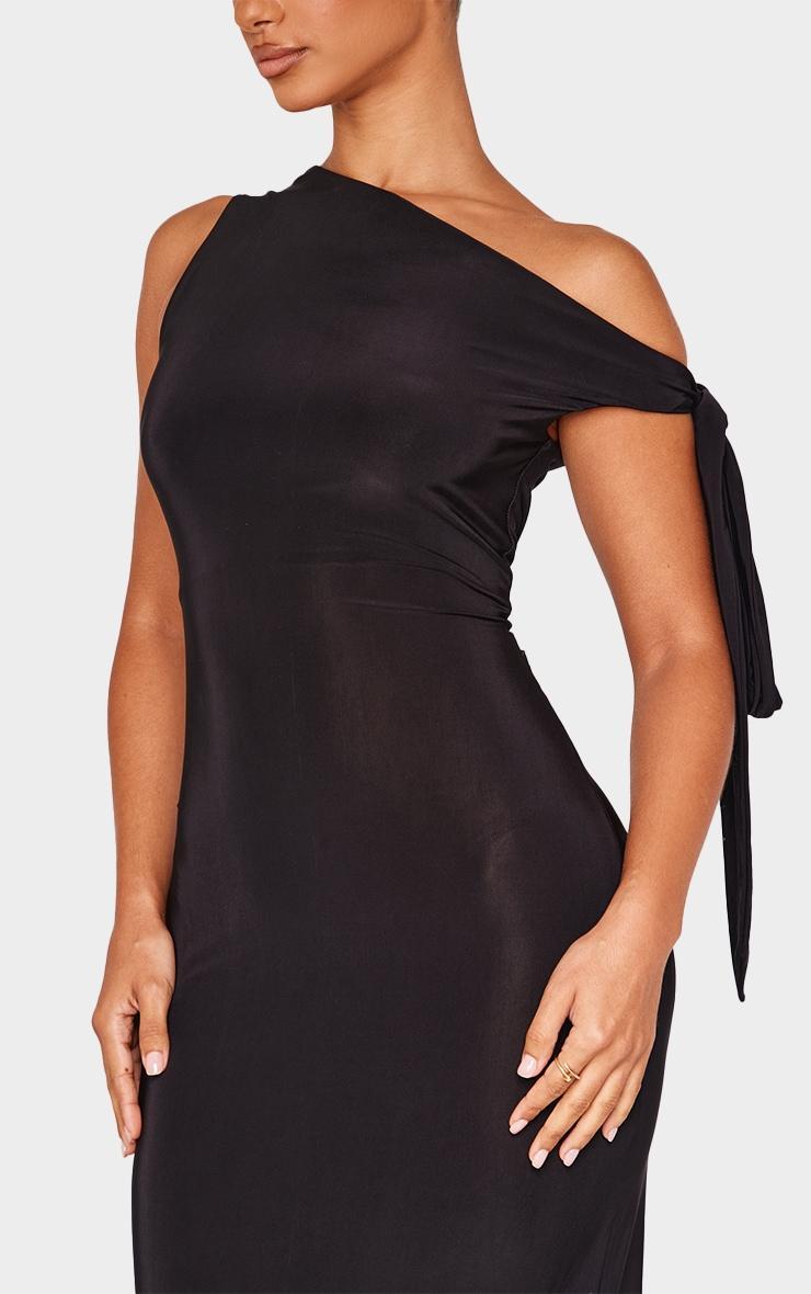 Petite Black Slinky Knot Detail Maxi Dress Product Image