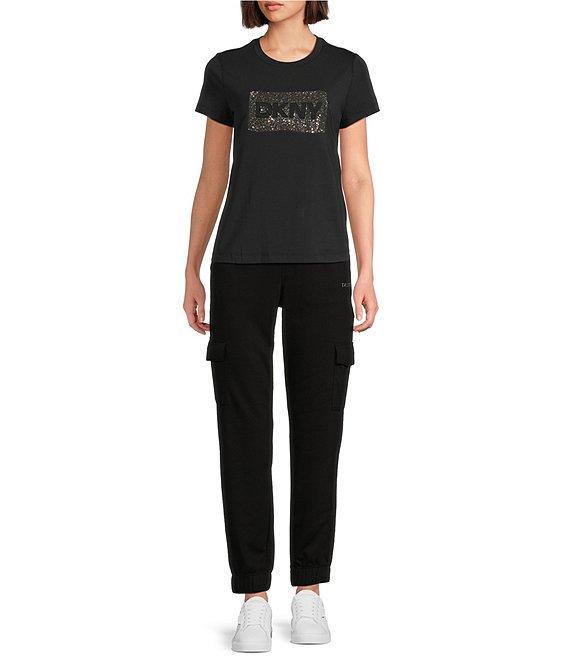 DKNY by Donna Karan Cotton Blend Crew Neck Short Sleeve Studded Graphic Tee Product Image