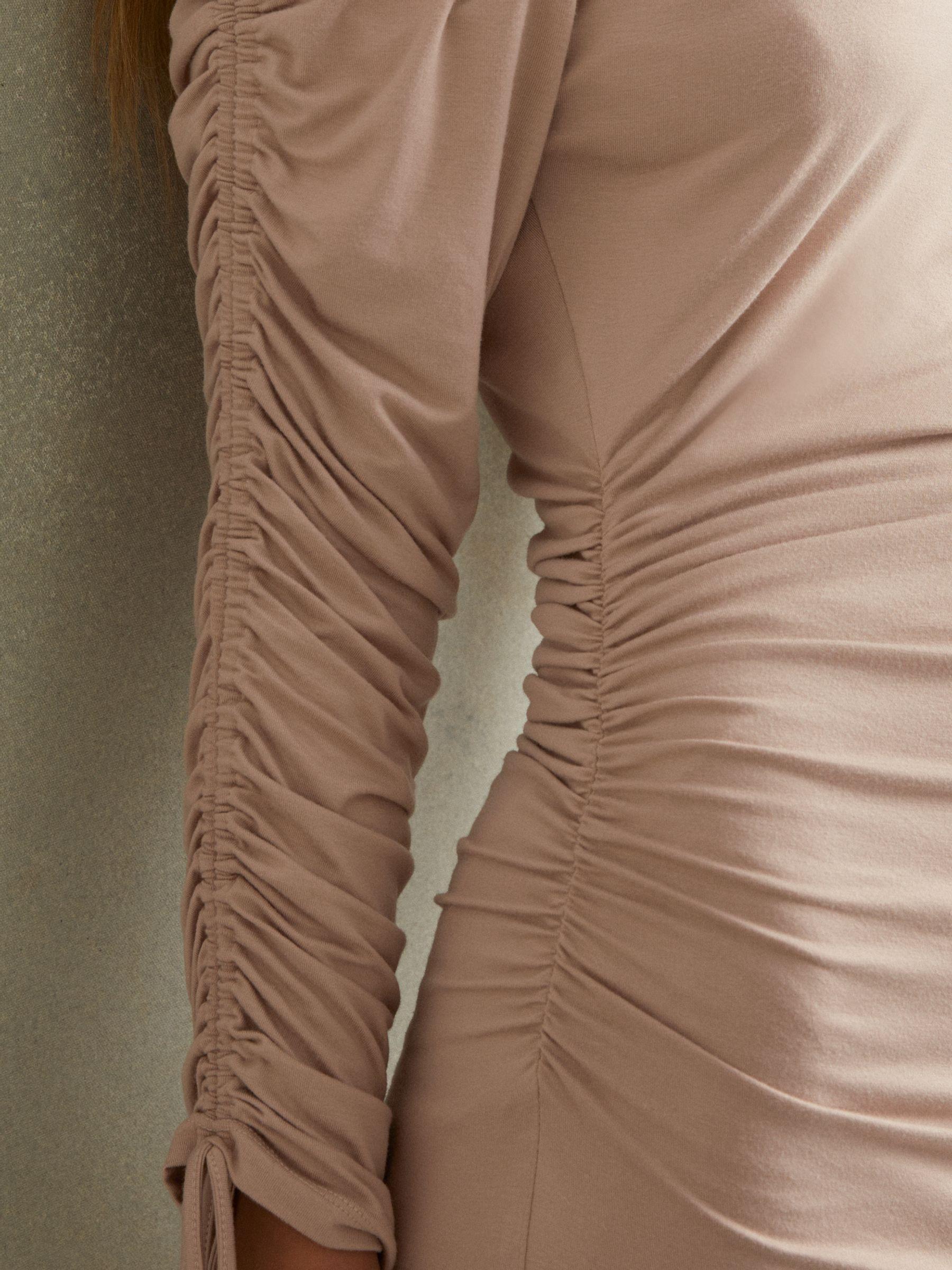 One-Shoulder Ruched-Jersey Midi Dress in Blush Product Image