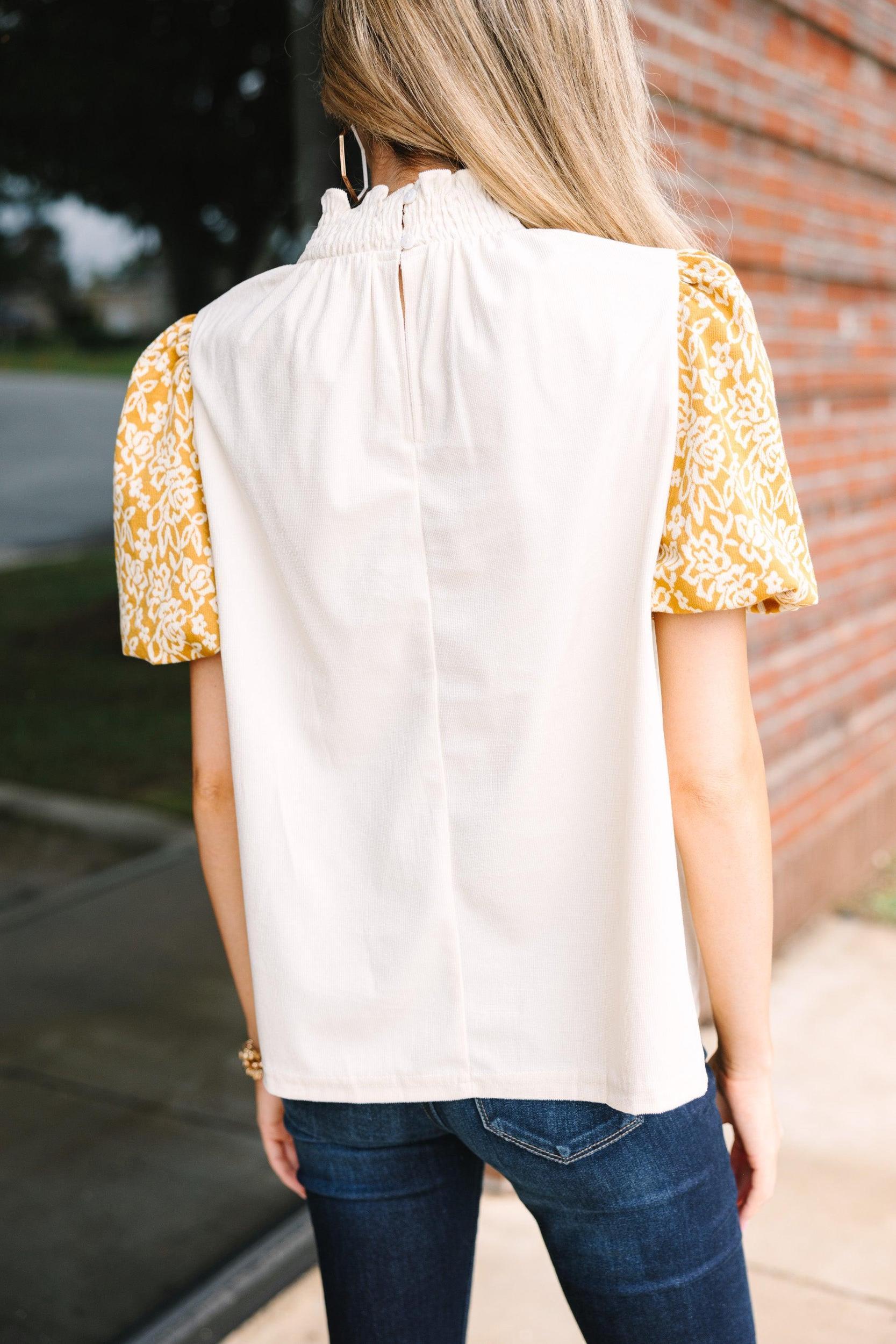 On The List Mustard Yellow Puff Sleeve Blouse Female Product Image