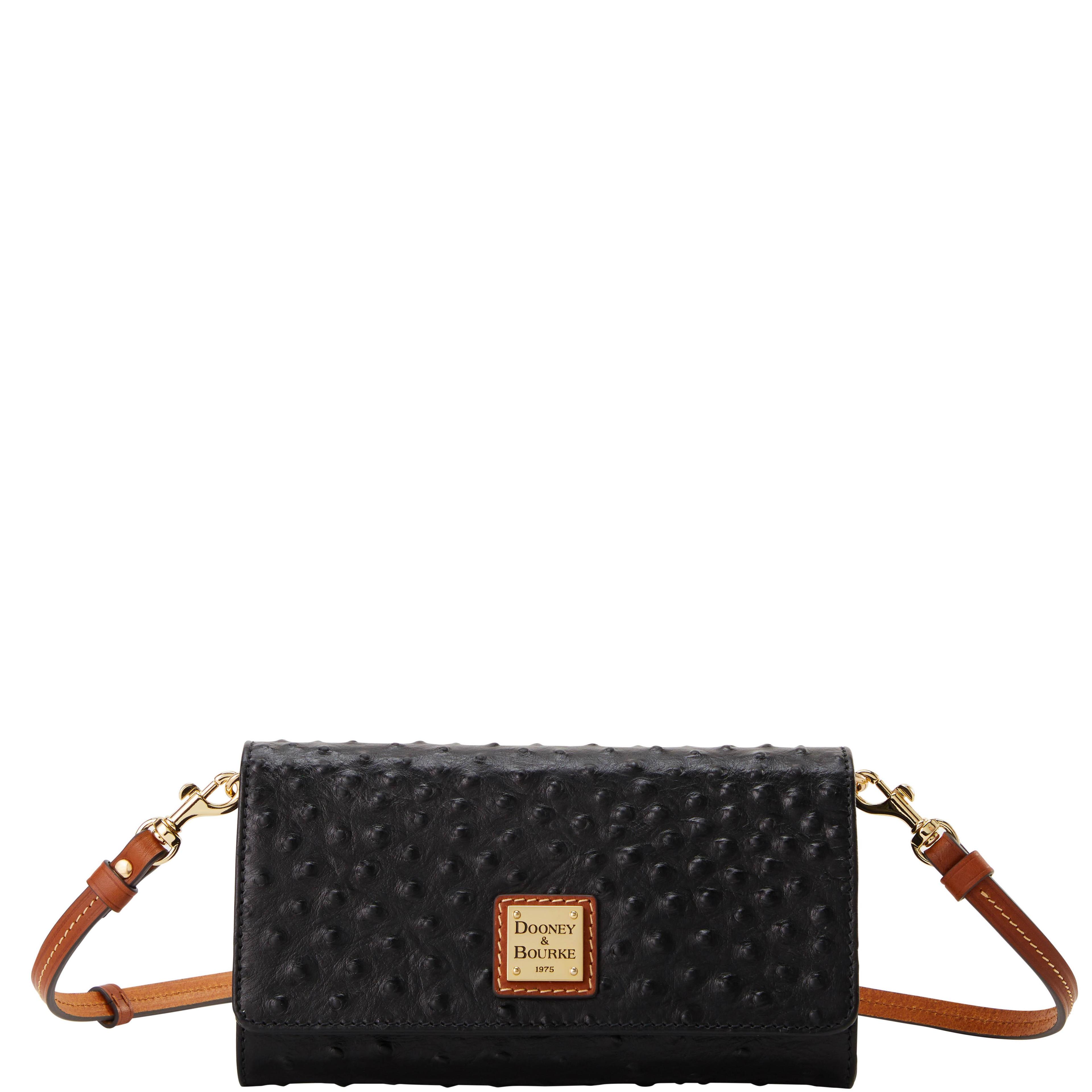 Dooney & Bourke Womens Ostrich Daphne Leather Crossbody Wallet Bag in Black Product Image