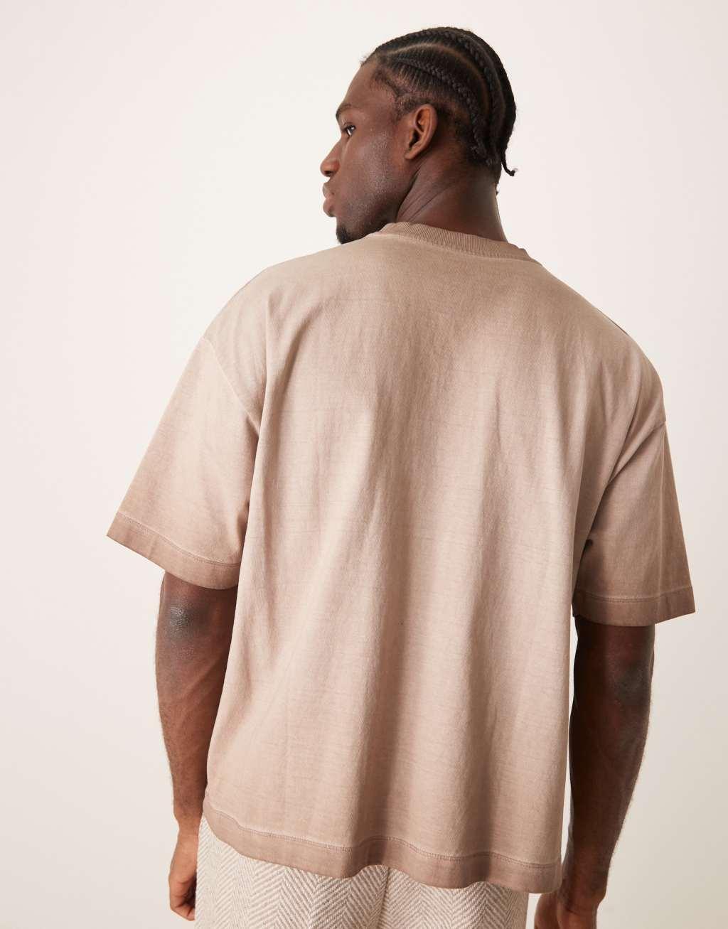ASOS DESIGN oversized boxy pigment dye T-shirt in washed beige Product Image