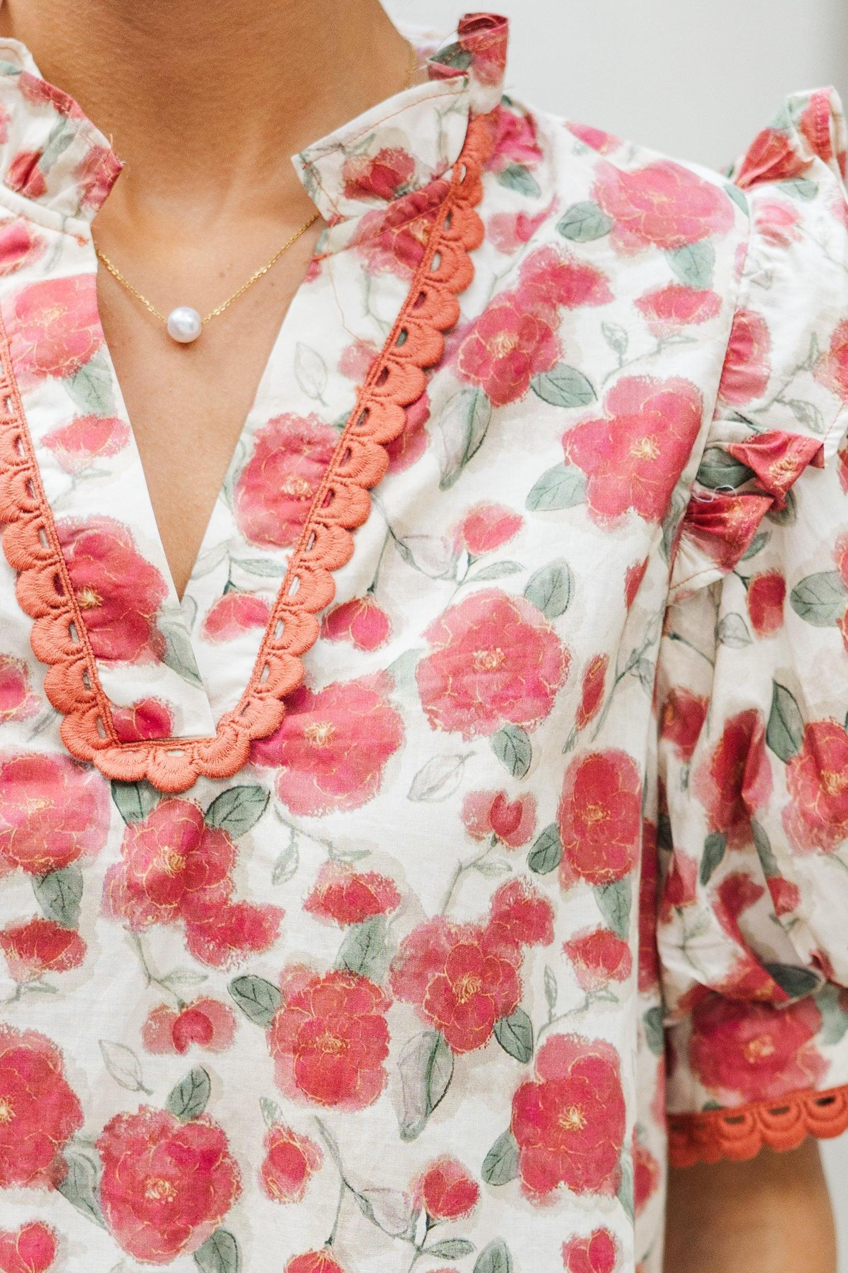 Living In A Dream Brick Red Floral Blouse Female Product Image