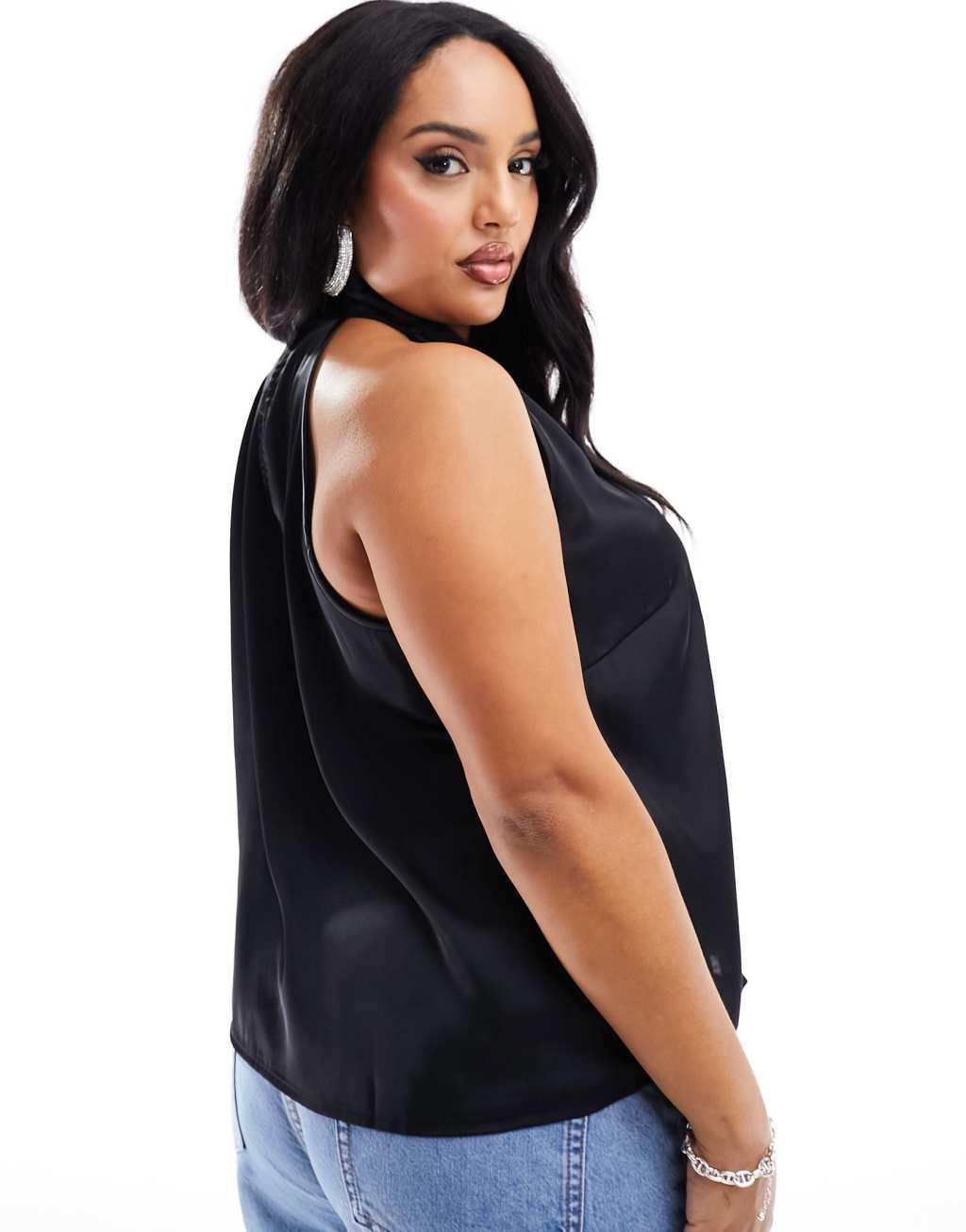 Pieces Curve high neck satin key hole detail top Product Image