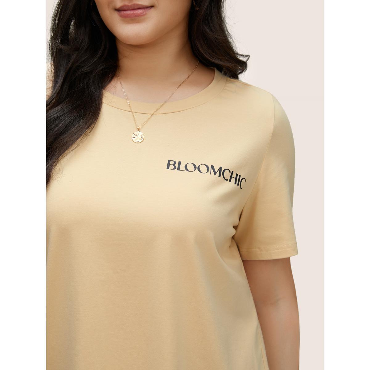 Plus Size BLOOMCHIC Basic Solid Crew Neck T-shirt Apricot Women Casual Non Positive slogan Everyday T-shirts BloomChic 26/4X Product Image