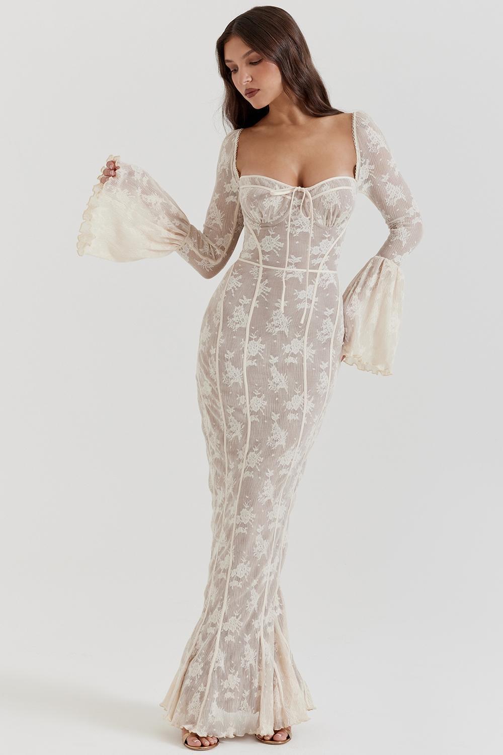 Delilah Vintage Cream Lace Maxi Dress Product Image
