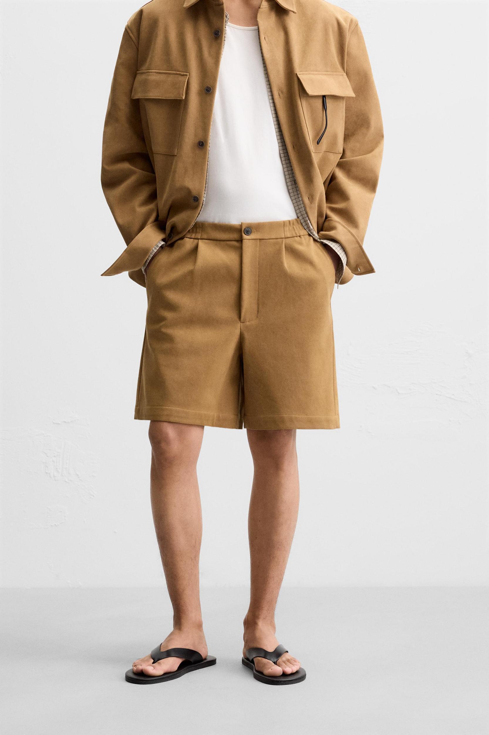 PLEATED FAUX SUEDE SHORTS Product Image