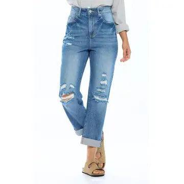 High Rise Ripped Boyfriend Jeans Product Image