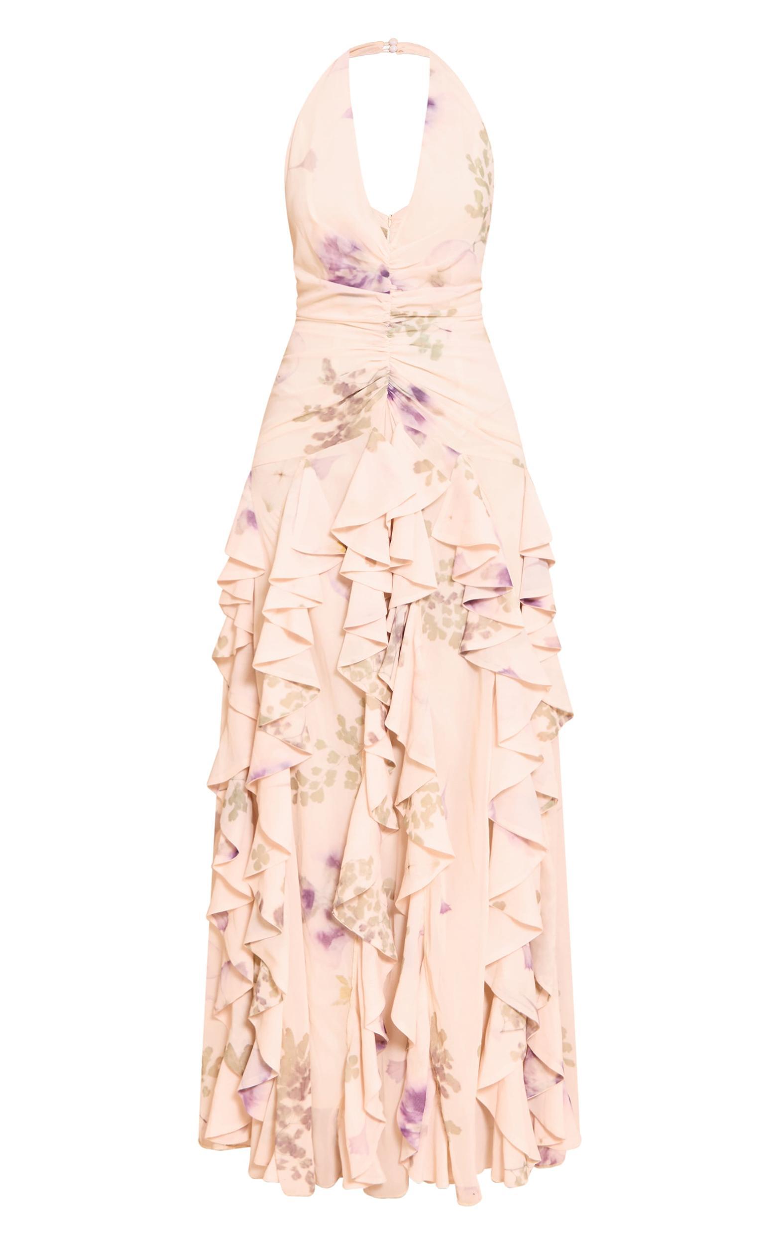 Stone Plunge Ruched Frill Detail Maxi Dress Product Image