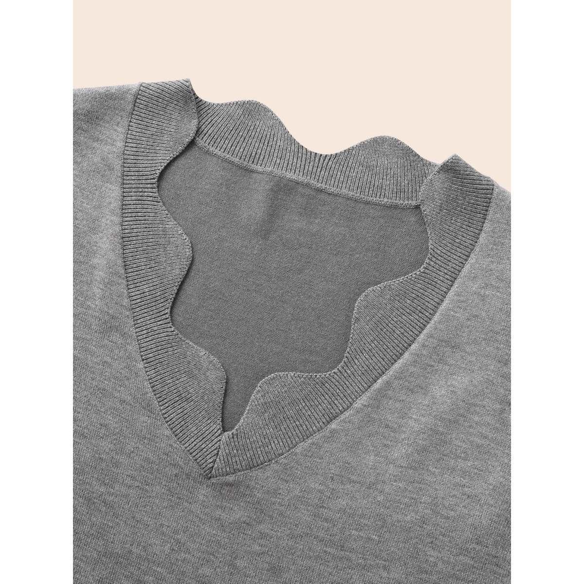 Plus Size Supersoft Essentials Scalloped Trim Split Hem Pullover Mediumgray Women Casual Long Sleeve V-neck Everyday Pullovers BloomChic 18-20/2X Product Image