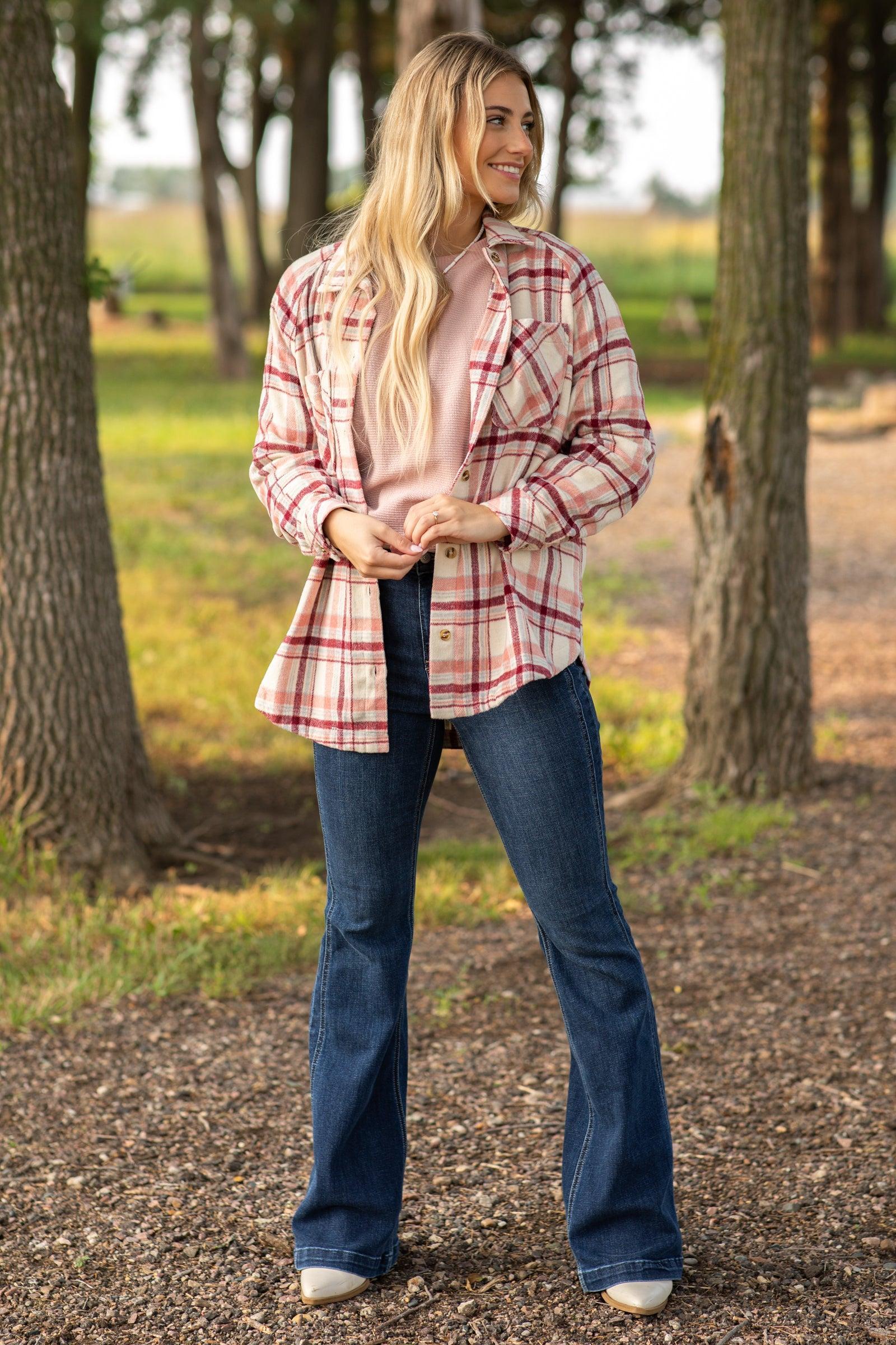 Blush and Taupe Plaid Button Up Top Product Image
