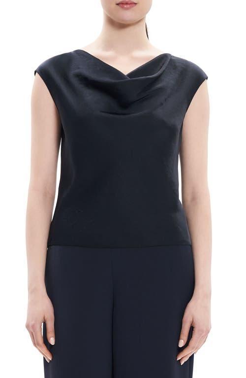 Cap-Sleeve Crushed Satin Cowl-Neck Top Product Image