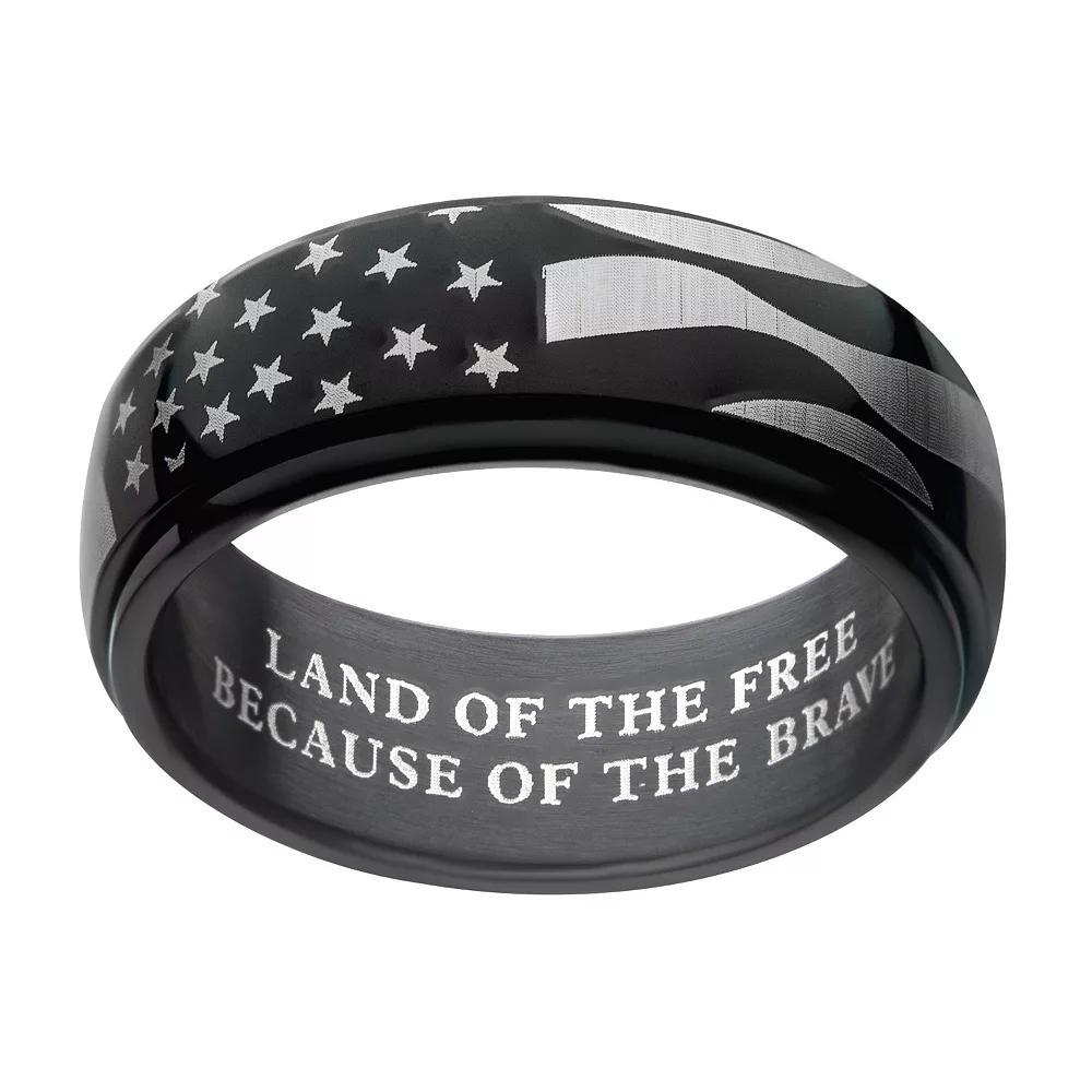 Men's Stainless Steel Black Ion Plated Spinner American Flag Ring, Size: 12, Two Tone Product Image