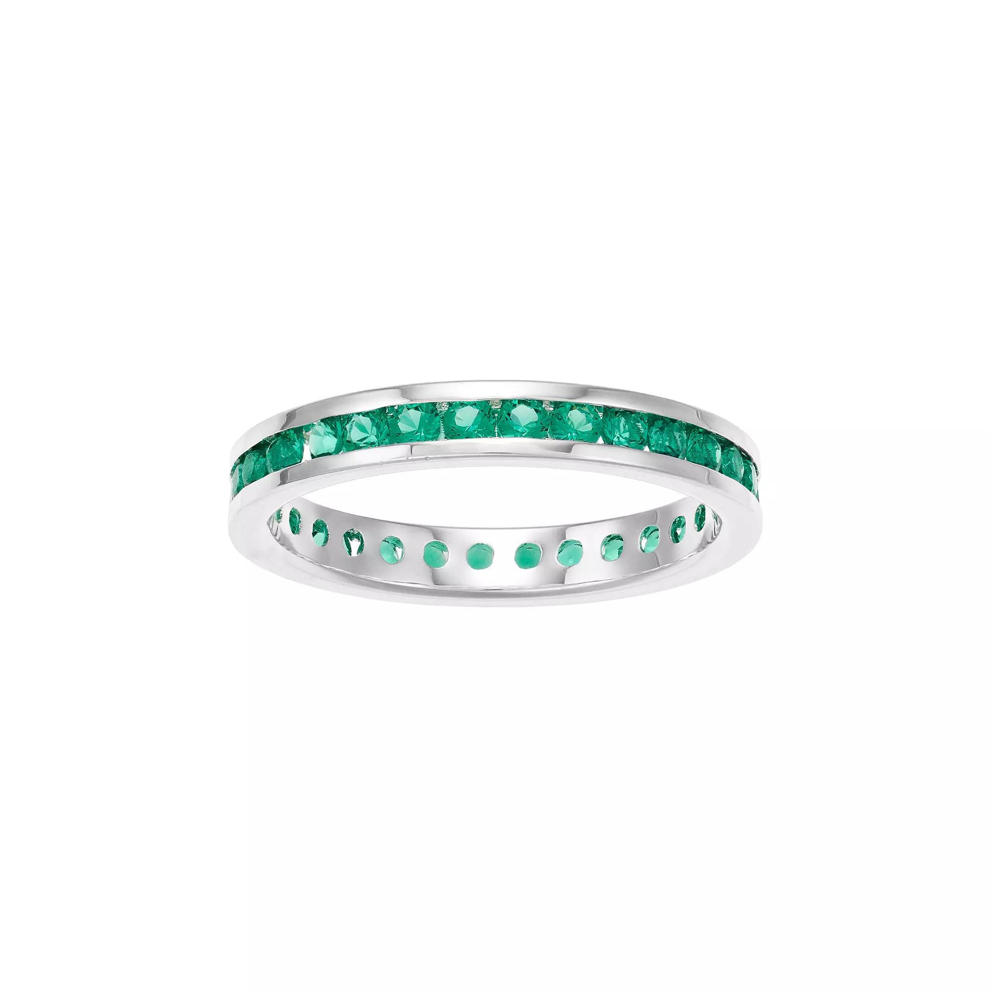 Traditions Jewelry Company Sterling Silver Channel-Set Lab-Created Emerald Birthstone Ring, Womens Product Image