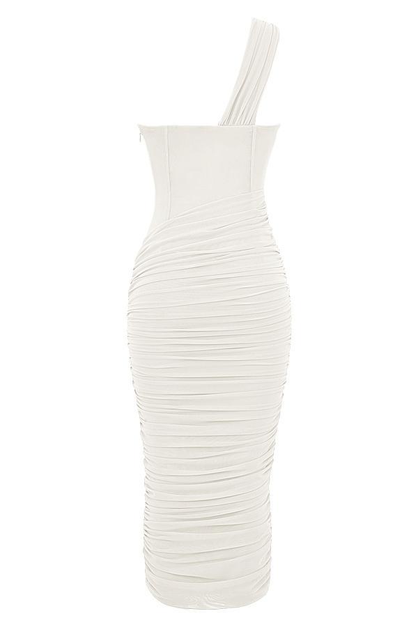 Valentina Ivory Asymmetric Cutout Midi Dress Product Image