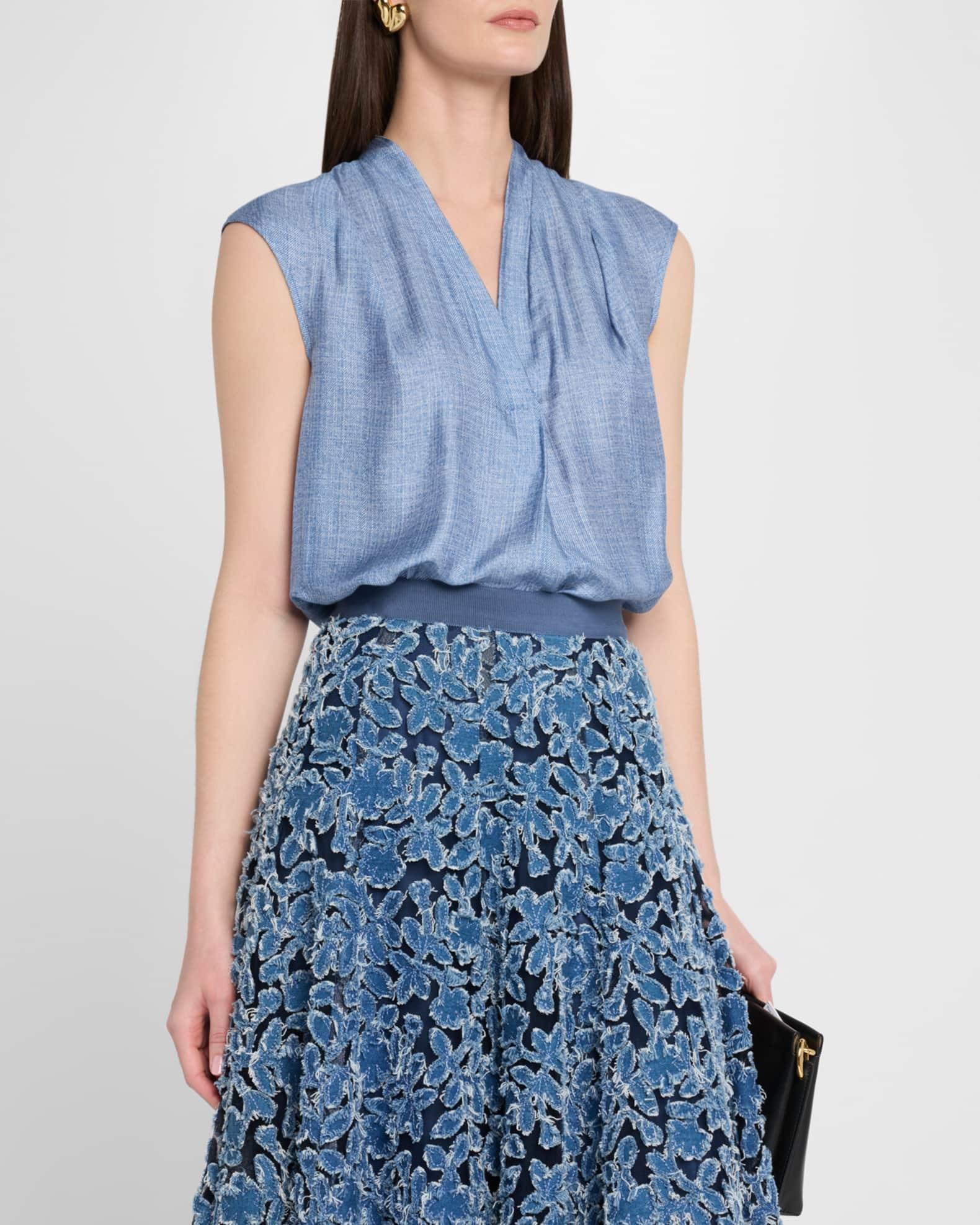 V-Neck Sleeveless Silk Blouse Product Image