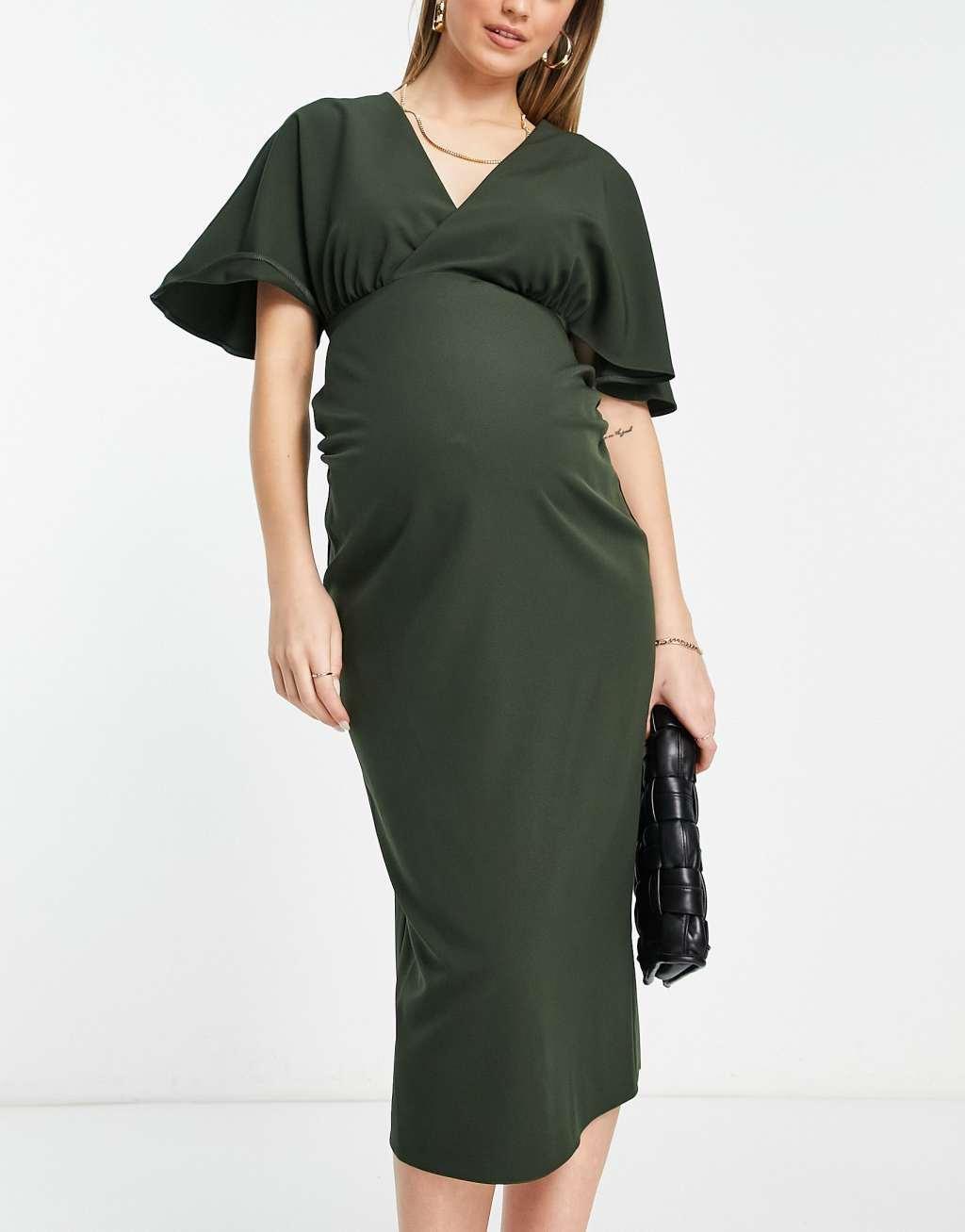 ASOS DESIGN Maternity pleated blouson midi dress Product Image