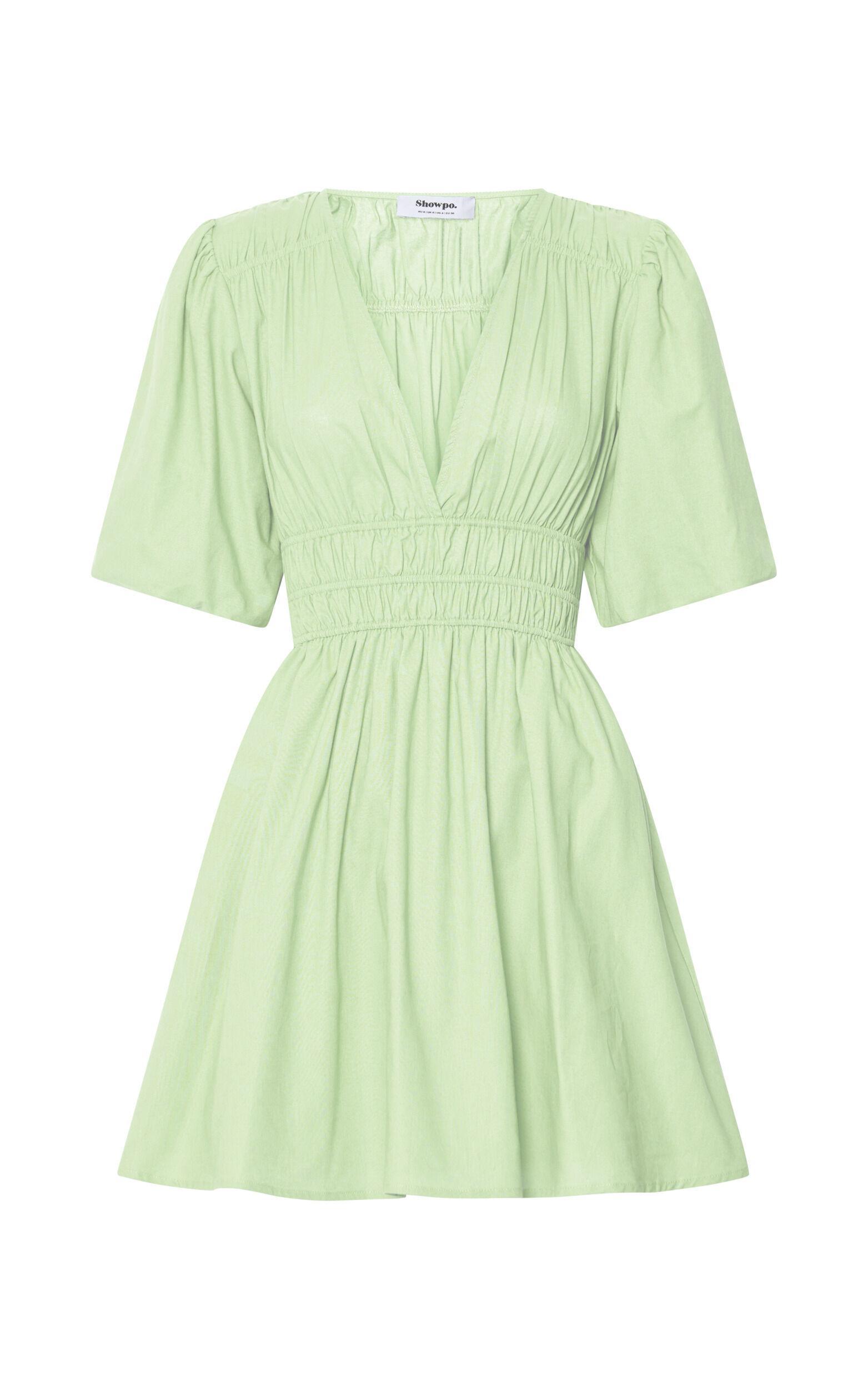 Francesca V Neck Puff Sleeves Mini Dress in Green Product Image