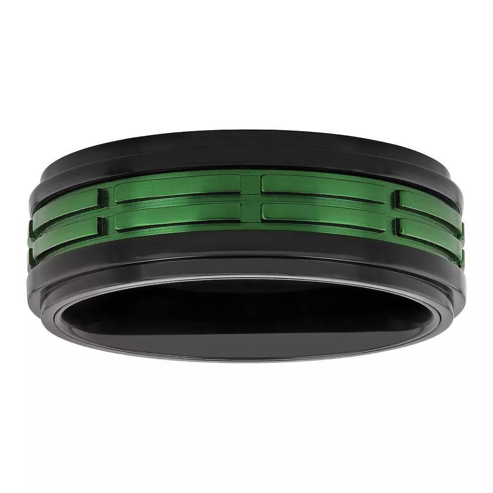 Mens Black & Green Stainless Steel Treaded Wedding Band Two Tone Product Image