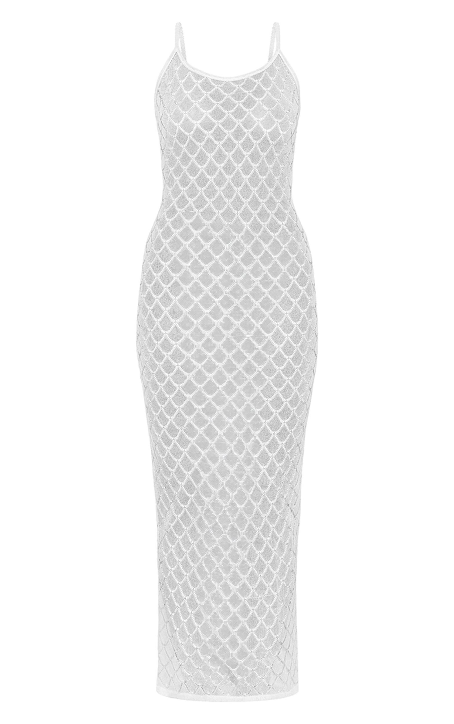 White Sheer Glitter Knit Strappy Maxi Dress Product Image