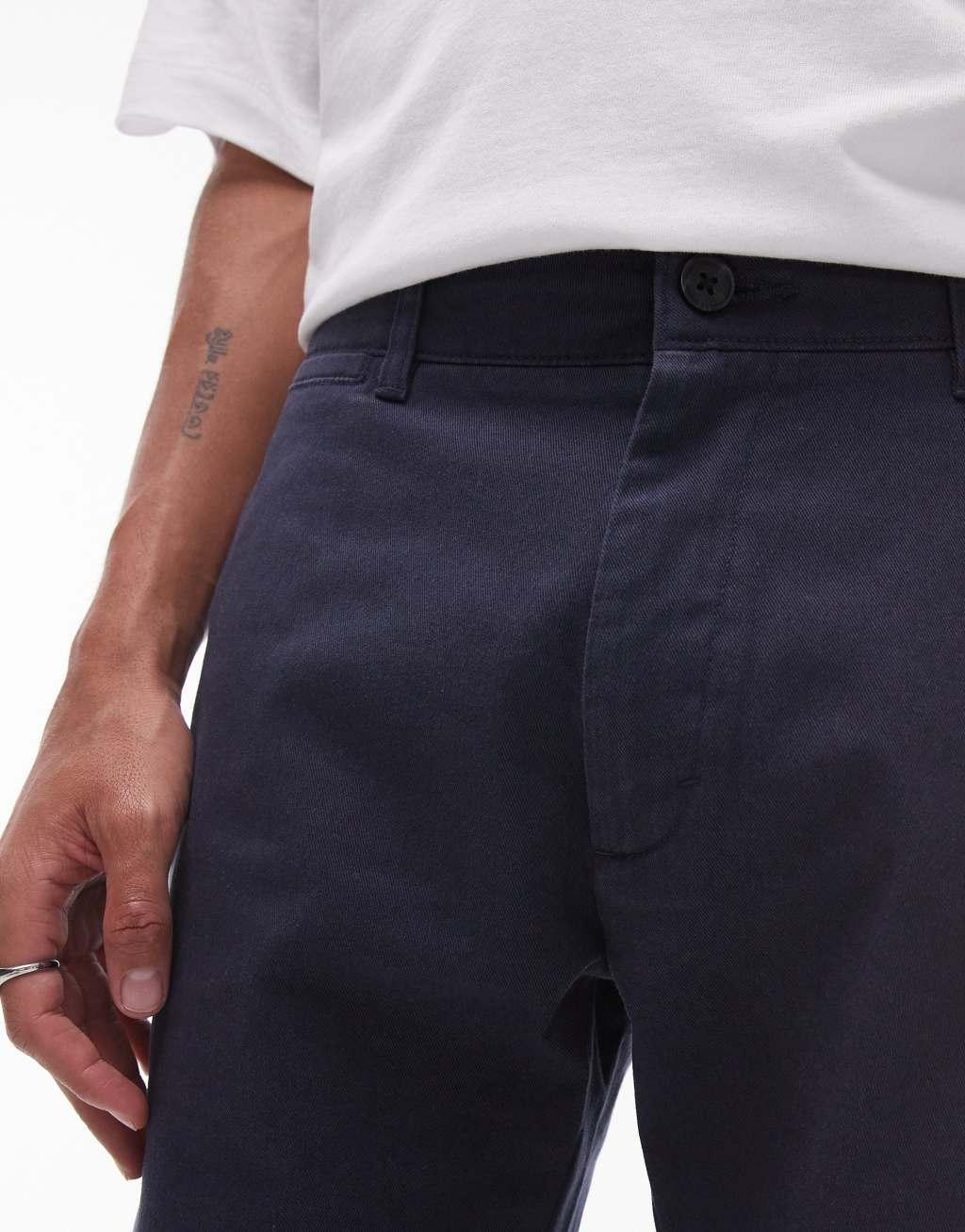 Topman skinny chino shorts in navy Product Image