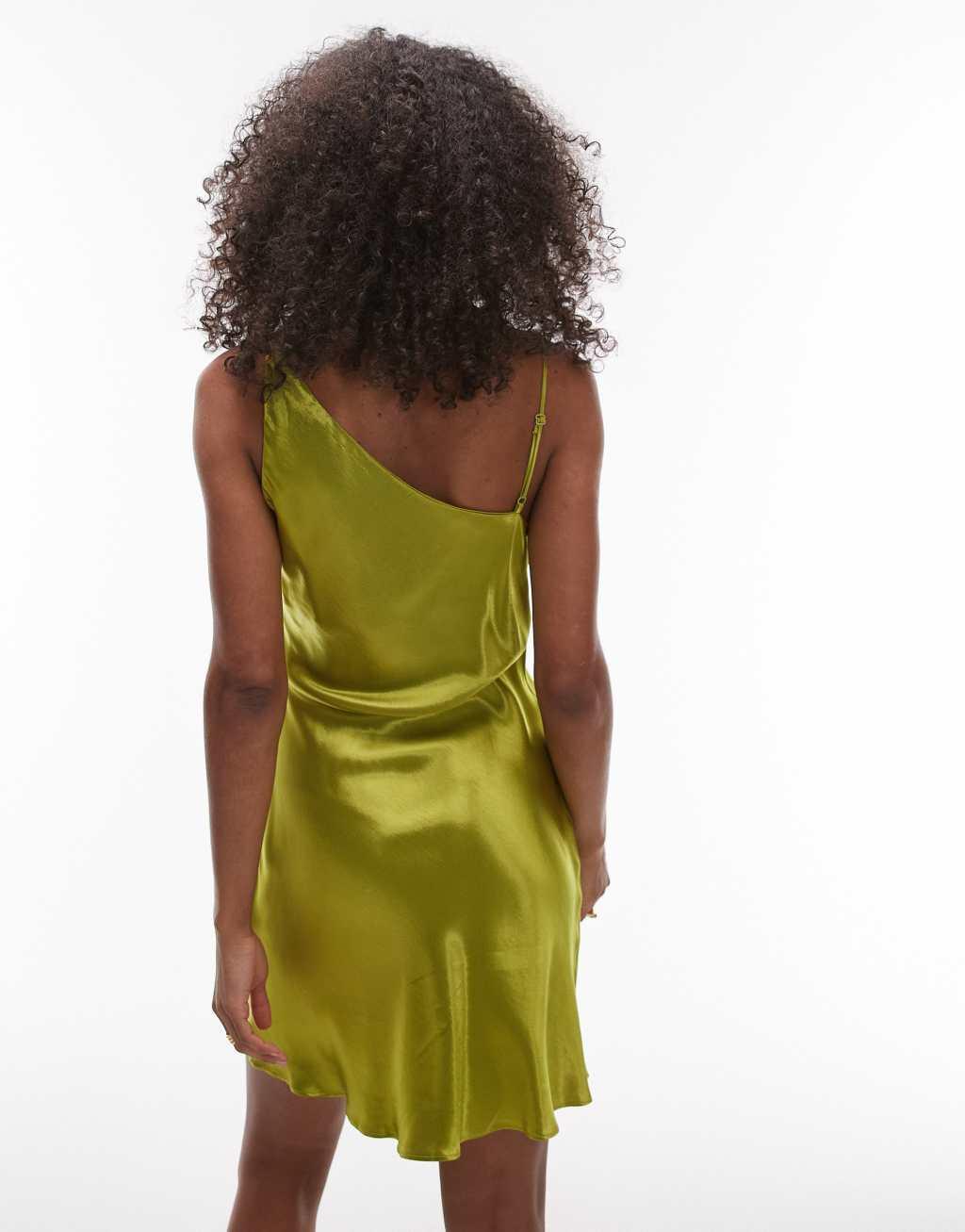 Topshop mini asymmetric neck dress in olive Product Image