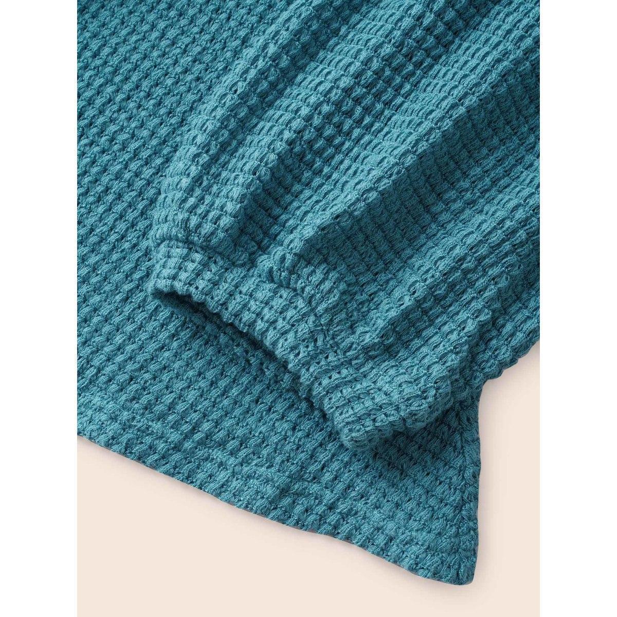Plus Size Waffle Knit Lantern Sleeve Flutter Hem Sweatshirt Women Cerulean Elegant Texture V-neck Dailywear Sweatshirts BloomChic 10/M Product Image