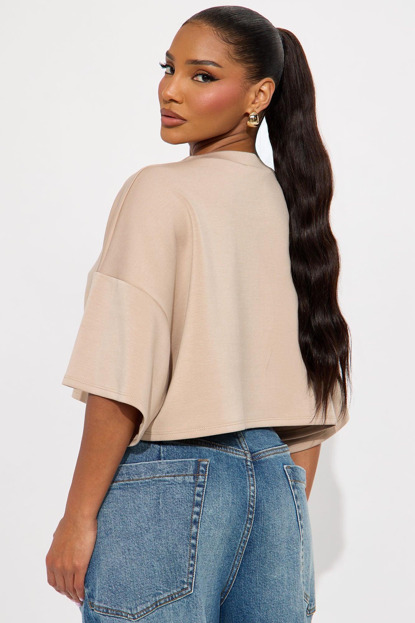 Avery Boxy Cropped Short Sleeve Tee - Taupe Product Image