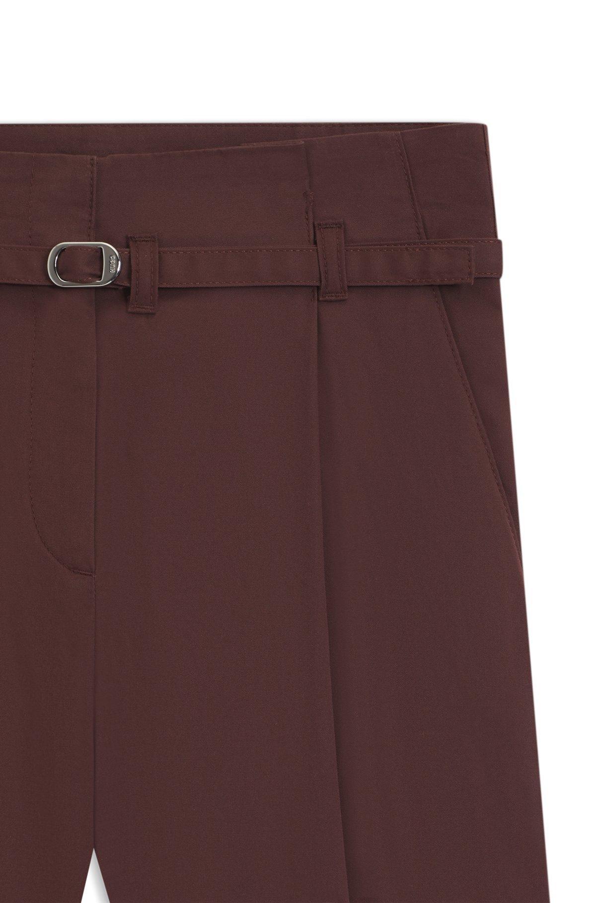 HUGO - Tapered-fit cargo pants in Italian cotton twill - Dark Brown Product Image